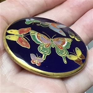 Extra large Satsuma cobalt button of seven butterflies.