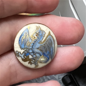 Unique winged blue dragon (?) Satsuma button. 