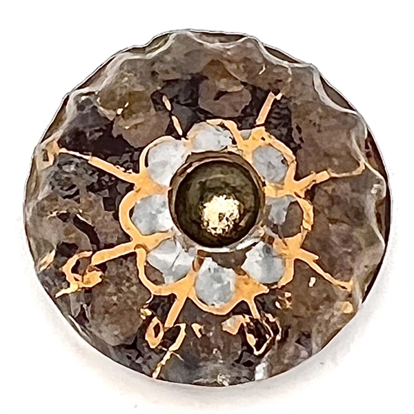 RARE pin shank kaleidoscope glass button with back mark!