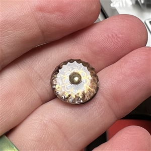 RARE pin shank kaleidoscope glass button with back mark!