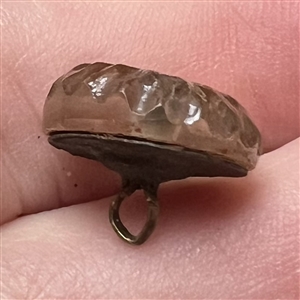 RARE pin shank kaleidoscope glass button with back mark!