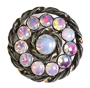 STUNNING 18th c. button of silver, gold, and opalescent glass.