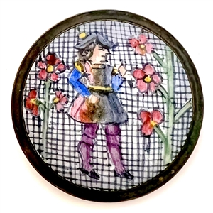 Arts and crafts polychrome enamel button by André Keim.