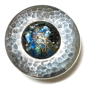 Arts and crafts hammered silver button with “art glass" popper by Wilhelm Stöffler. 