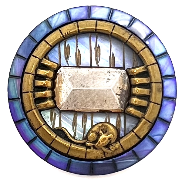 Beautiful blue pearl “Mouse and Trap" button.