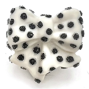 Porcelain realistic bow with coralene glass polka dots studio button by Connie Robinson