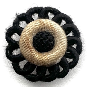 Div I fabric button with braided horse hair OME border. 