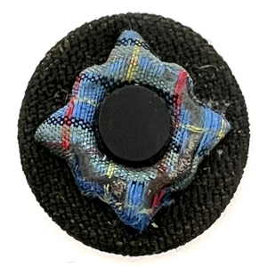 Div I fancy top with plaid fabric button with black glass OME.