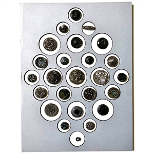 Competition/display card of twenty five Div I black glass buttons with lusters. 