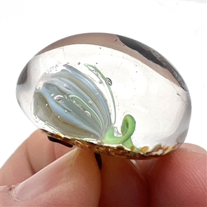 Will Stokes glass paperweight studio button of a thistle and butterfly.