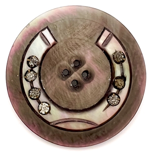 Cameo carved pearl button of a horseshoe with pastes.