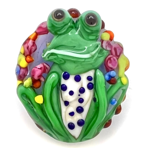 Adorable frog glass lamp worked studio button by Pati Walton.