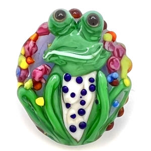 Adorable frog glass lamp worked studio button by Pati Walton.