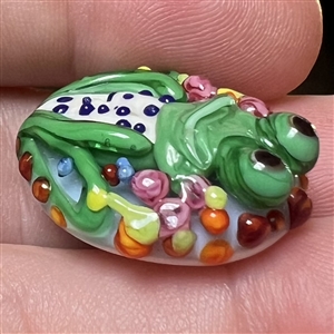 Adorable frog glass lamp worked studio button by Pati Walton.