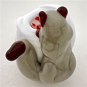 Michael S. Edmondson lamp worked glass studio button of a cat looking at a fish.