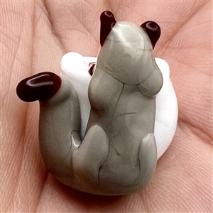 Michael S. Edmondson lamp worked glass studio button of a cat looking at a fish.