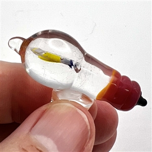 Michael S. Edmondson lamp worked glass studio button of a fish swimming in a light bulb.