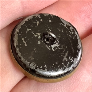 Porcelain in metal button of a dog's face.