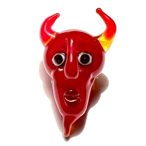 Michael S. Edmondson lamp worked glass studio button of a devil face.
