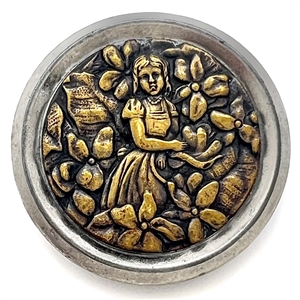 HARD-TO-FIND Thumbelina, girl among violets button.