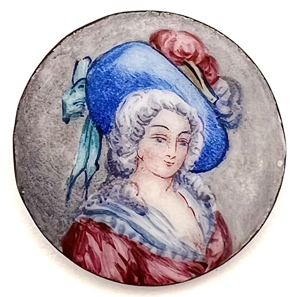 Lovely painted enamel button of the Duchess of Devonshire.