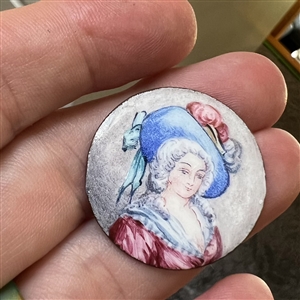 Lovely painted enamel button of the Duchess of Devonshire.