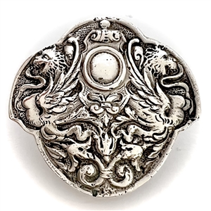 Silver button in unusual shape of Griffins.