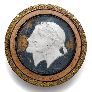 RARE 18th c. Sulphide of mens heads under glass on copper Colonial button.