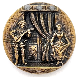SCARCE Brass French pantomime button of Scaramouche and Columbine.