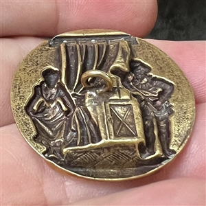SCARCE Brass French pantomime button of Scaramouche and Columbine.
