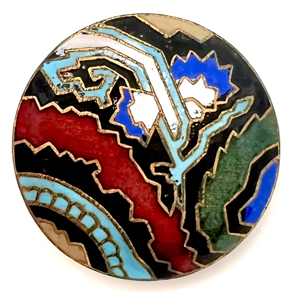 Unusual champlevé enamel abstract button of flowers.