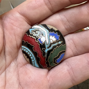 Unusual champlevé enamel abstract button of flowers.