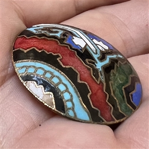 Unusual champlevé enamel abstract button of flowers.