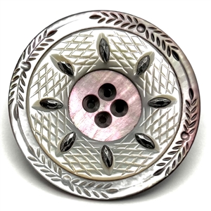Extra large united pearl button with cut-steels.