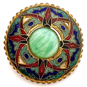  A 19th c. Champlevé enamel button with glass center. 