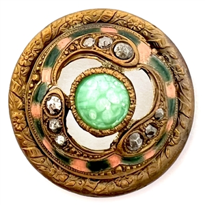 A 19th c. Enamel button with glass center and cut-steels. 