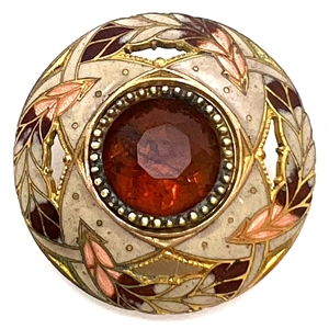 A 19th c. Champlevé button in fall colors with jewel button 