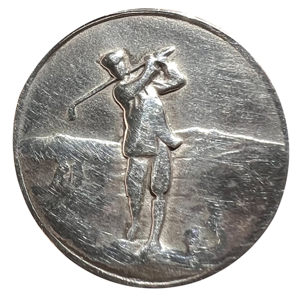 Hallmarked silver sporting button of a golfer.