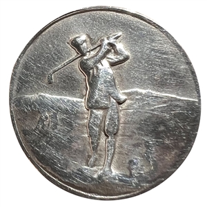 Hallmarked silver sporting button of a golfer.