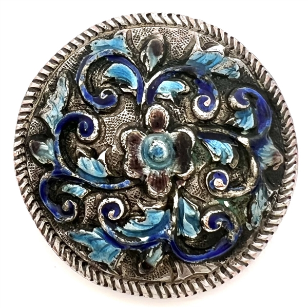 Chinese silver button of flowers with enamel.