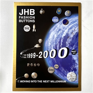 Original JHB Salesman card & brochure with 18 JHB buttons of “The Millennium" and a glass button of Y2K.