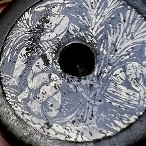 “The Reapers composition whistle-hole button with an inset of crystalized tin.