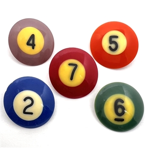 Set of five vintage Bakelite cookie buttons of pool balls.