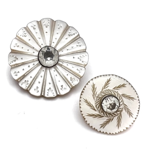 Two 18th c. Pearl buttons with paste pin shank centers. 