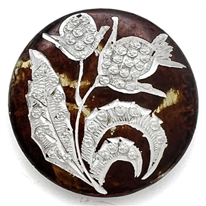 SCARCE 19th c. lacquered, engraved, and bright cut aluminum button of thistles.