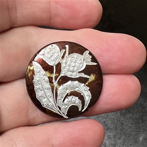 SCARCE 19th c. lacquered, engraved, and bright cut aluminum button of thistles.
