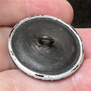 SCARCE 19th c. lacquered, engraved, and bright cut aluminum button of thistles.