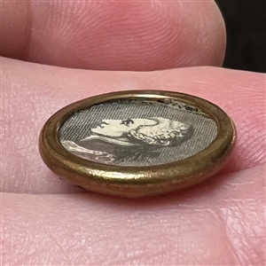 Printed paper under glass set in metal button of Lafayette (?).