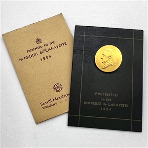 Gold plated “re-struck" Lafayette button in mint condition and in original box. 