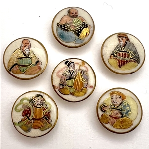 Six Satsuma buttons of the Gods of Fortune.